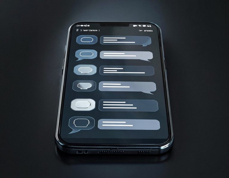 Smartphone-Display mit Nachrichtenchat in verschiedenen Sprechblasen-Designs.